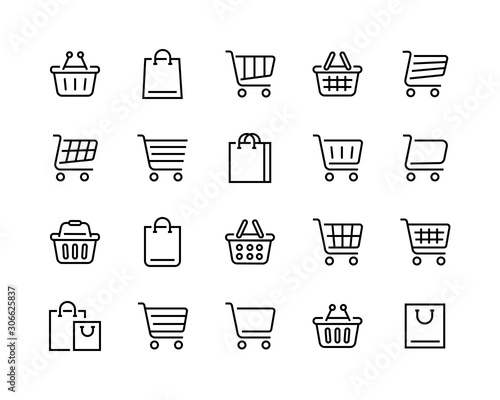 Set of shopping cart icons. Editable vector stroke 96x96 Pixel Perfect.