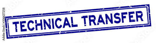 Grunge blue technical transfer word rubber seal stamp on white background