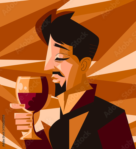 elegant man tasting glass of wine