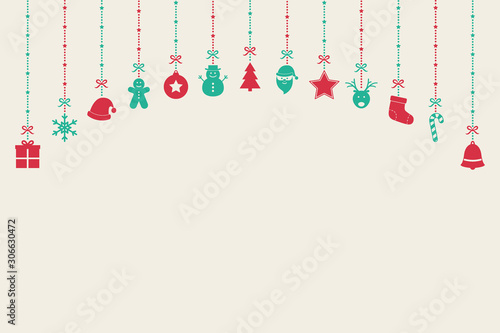 Xmas decorations on bright background. Christmas ornament. Vector