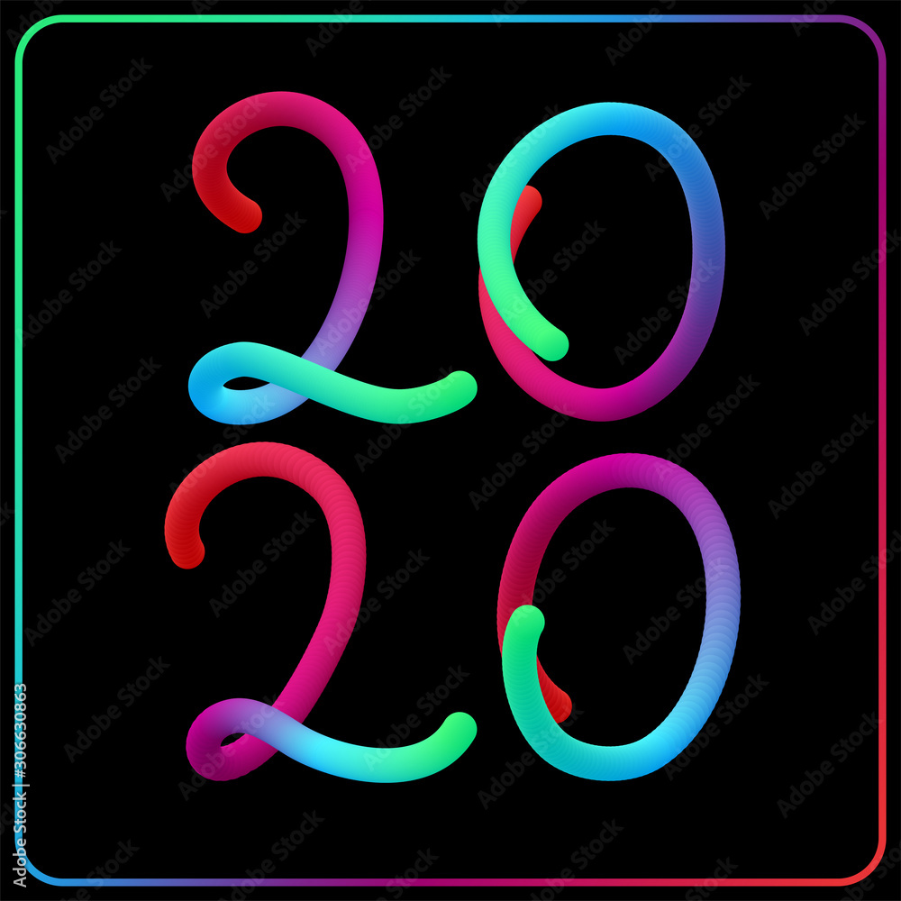 2020 New Year colorful gradient 3d letters. 2020 New Year colorful gradient 3d letters.
