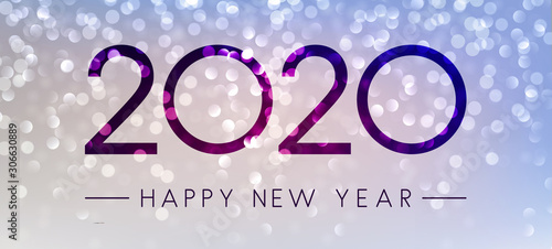 Lilac shiny Happy New Year 2020 background.