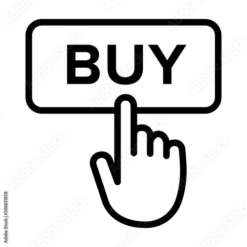 Hand clicking or tapping on buy button line art vector icon for apps and websites