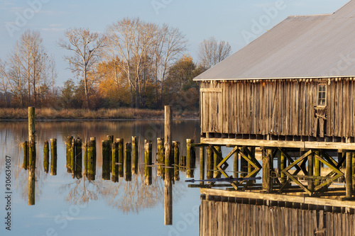 Morning along the Fraser River at the Britannia Shipyards Historic Site, in Richmond, British Columbia