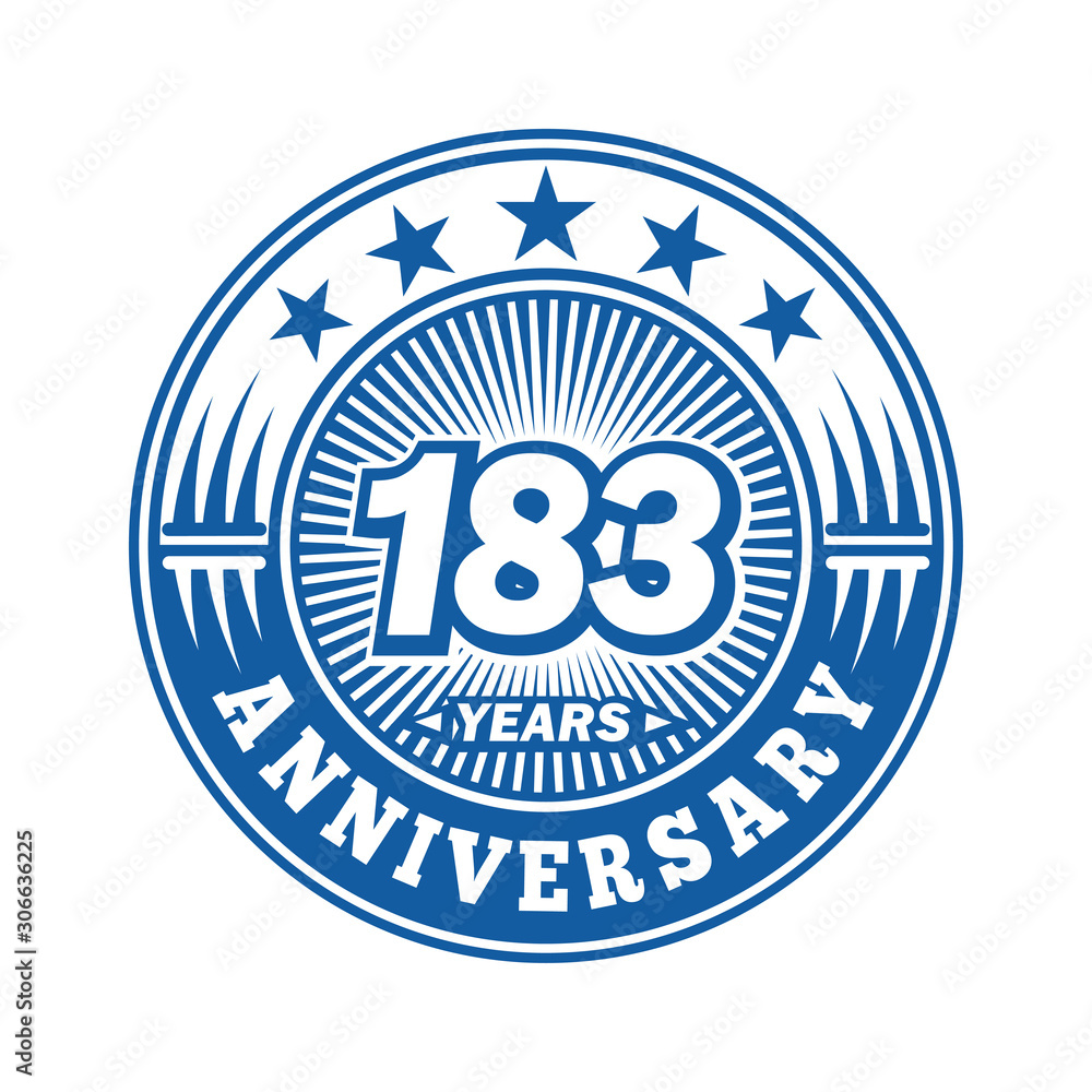 183 years logo. One hundred eighty three years anniversary celebration logo design. Vector and illustration. 183 years logo. One hundred eighty three years anniversary celebration logo design. Vector and illustration.