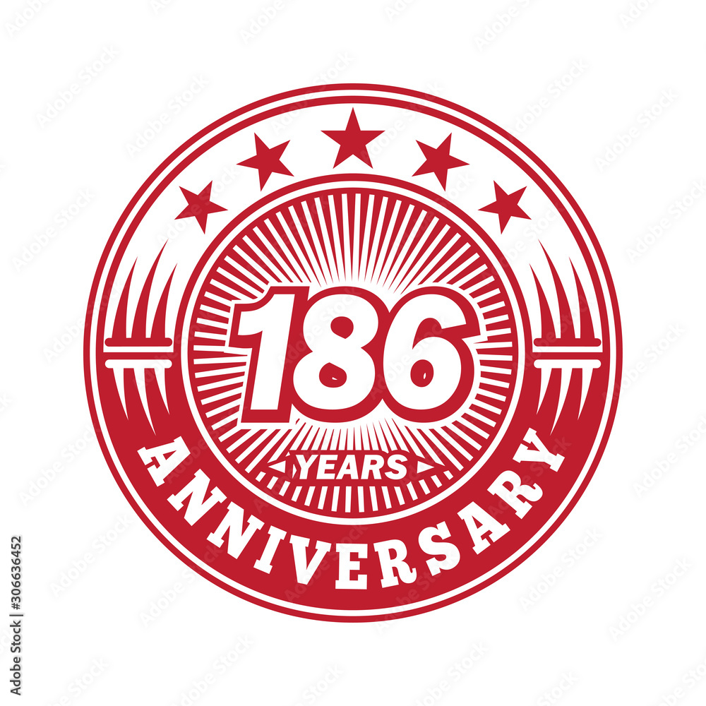 186 years logo. One hundred eighty six years anniversary celebration logo design. Vector and illustration. 186 years logo. One hundred eighty six years anniversary celebration logo design. Vector and illustration.