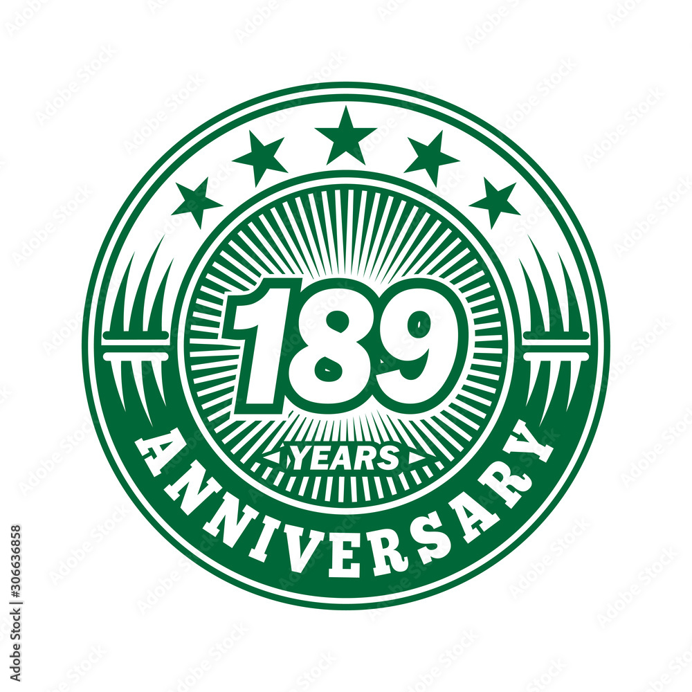 189 years logo. One hundred eighty nine years anniversary celebration logo design. Vector and illustration. 189 years logo. One hundred eighty nine years anniversary celebration logo design. Vector and illustration.