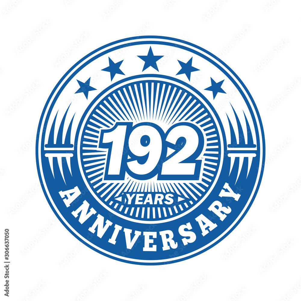  192 years logo. One hundred ninety two years anniversary celebration logo design. Vector and illustration.