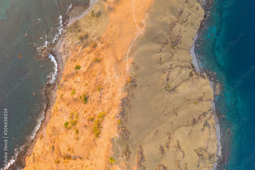 Aerial view of Pulau Padar island in Komodo National Park, Indonesia.