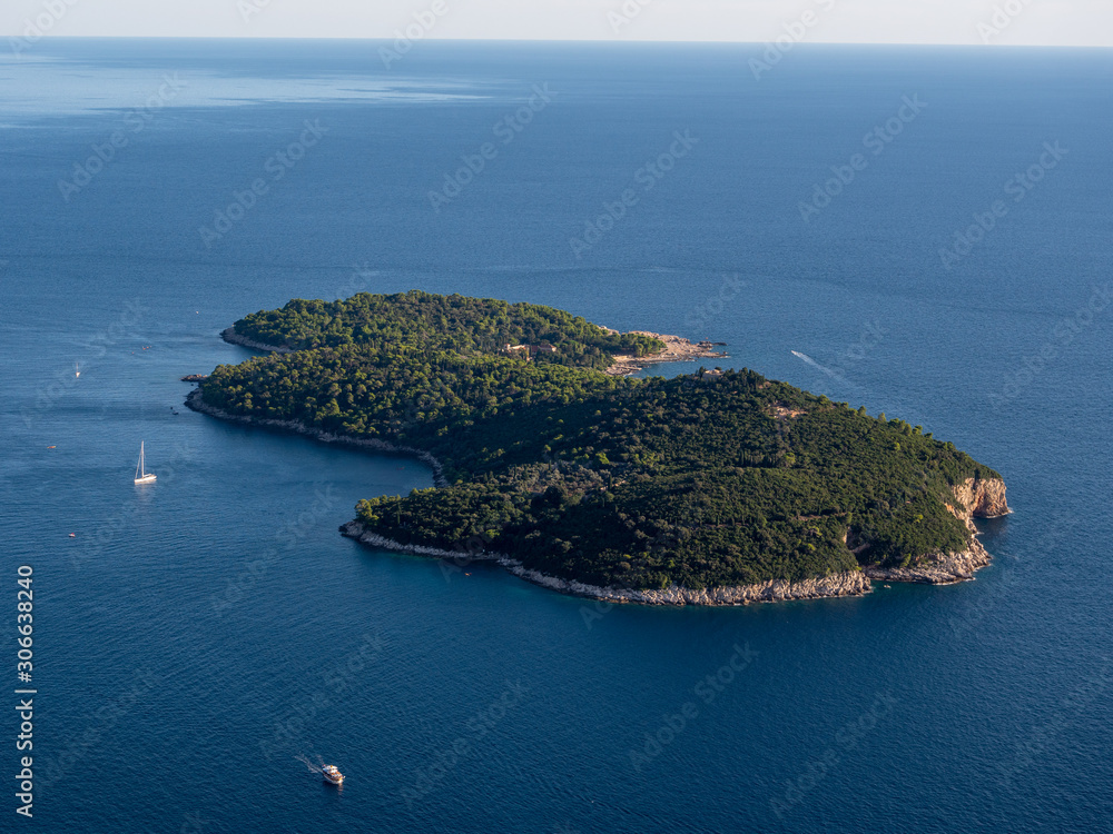 View of Lokrum Island from Dubrovnik Old Town on the Adriatic Coast, Croatia