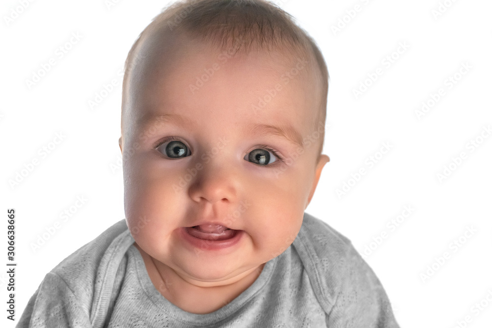 emotional baby girl isolated on white background