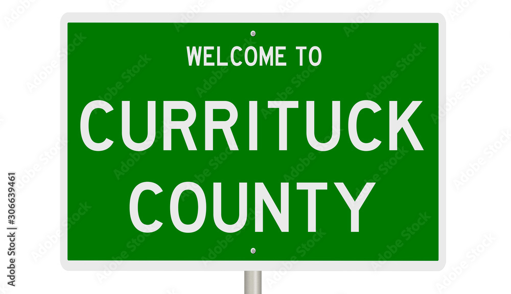 Rendering of a green 3d highway sign for Currituck County