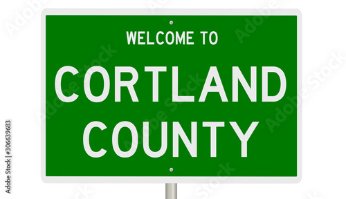 Rendering of a green 3d highway sign for Cortland County