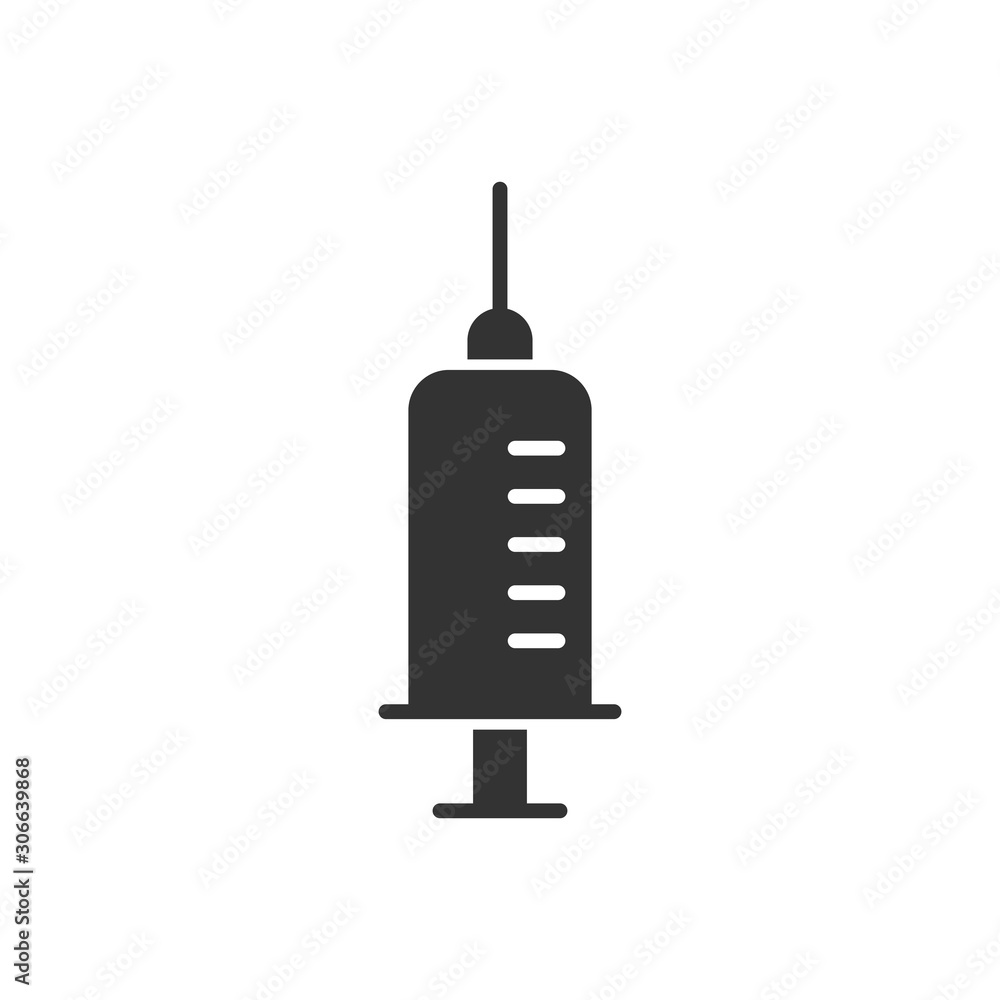 Syringe icon in flat style. Inject needle vector illustration on white isolated background. Drug dose business concept. Syringe icon in flat style. Inject needle vector illustration on white isolated background. Drug dose business concept.