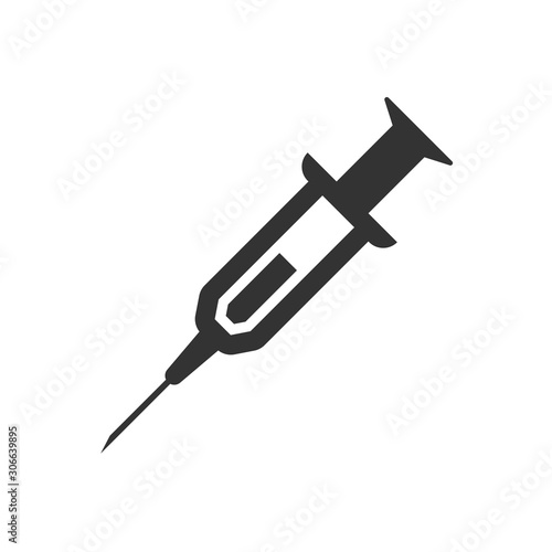 Syringe icon in flat style. Inject needle vector illustration on white isolated background. Drug dose business concept.