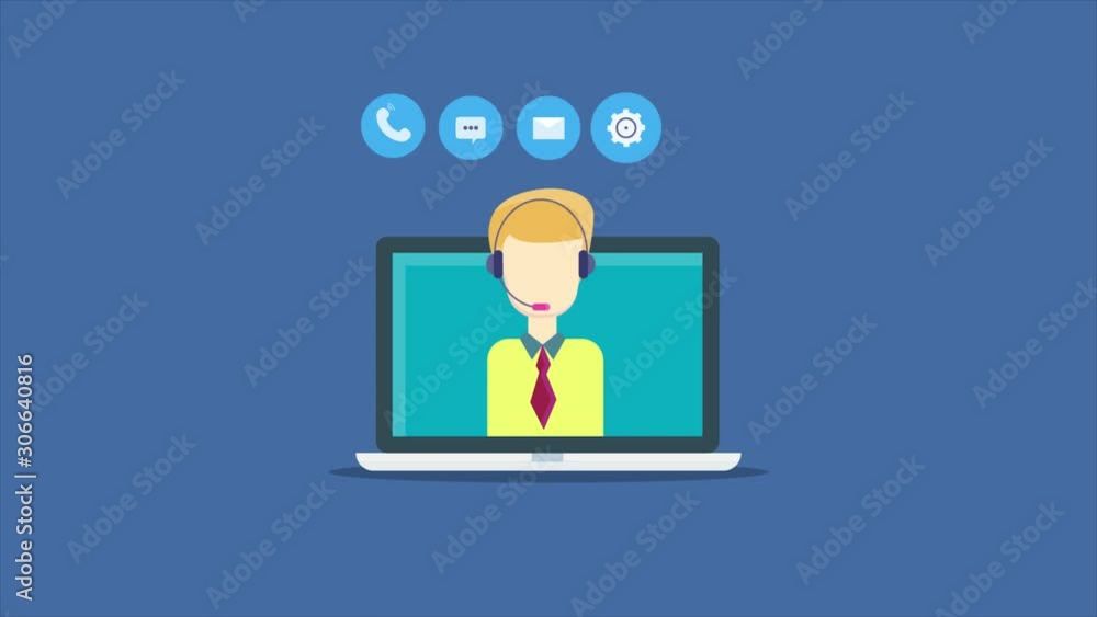 Customer support, call center, telemarketing, business communication concept. 2d animation, video clip. Customer support, call center, telemarketing, business communication concept. 2d animation, video clip.