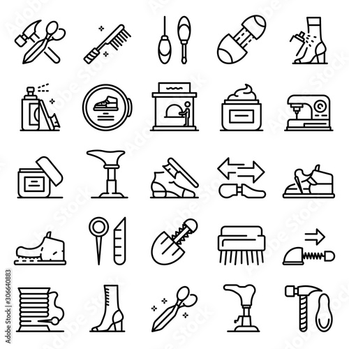 Shoe repair icons set. Outline set of shoe repair vector icons for web design isolated on white background