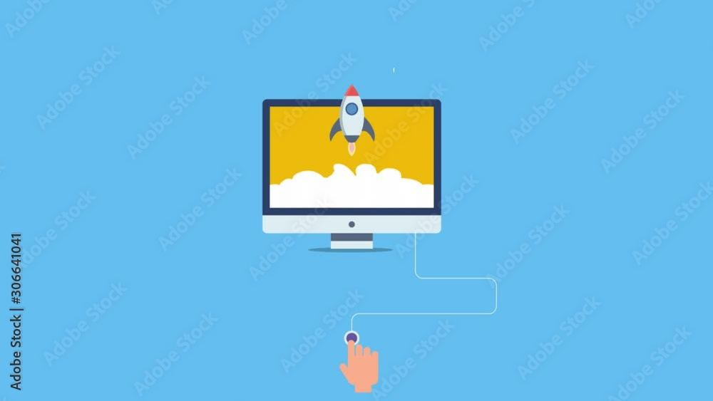 New business startup, launching rocket from computer, internet business launching success. 2d animation, video clip for social media, web, presentation. New business startup, launching rocket from computer, internet business launching success. 2d animation, video clip for social media, web, presentation.