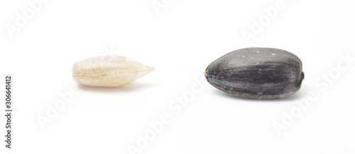 Fotografie Processed sunflowers seeds isolated on white background with clipping path