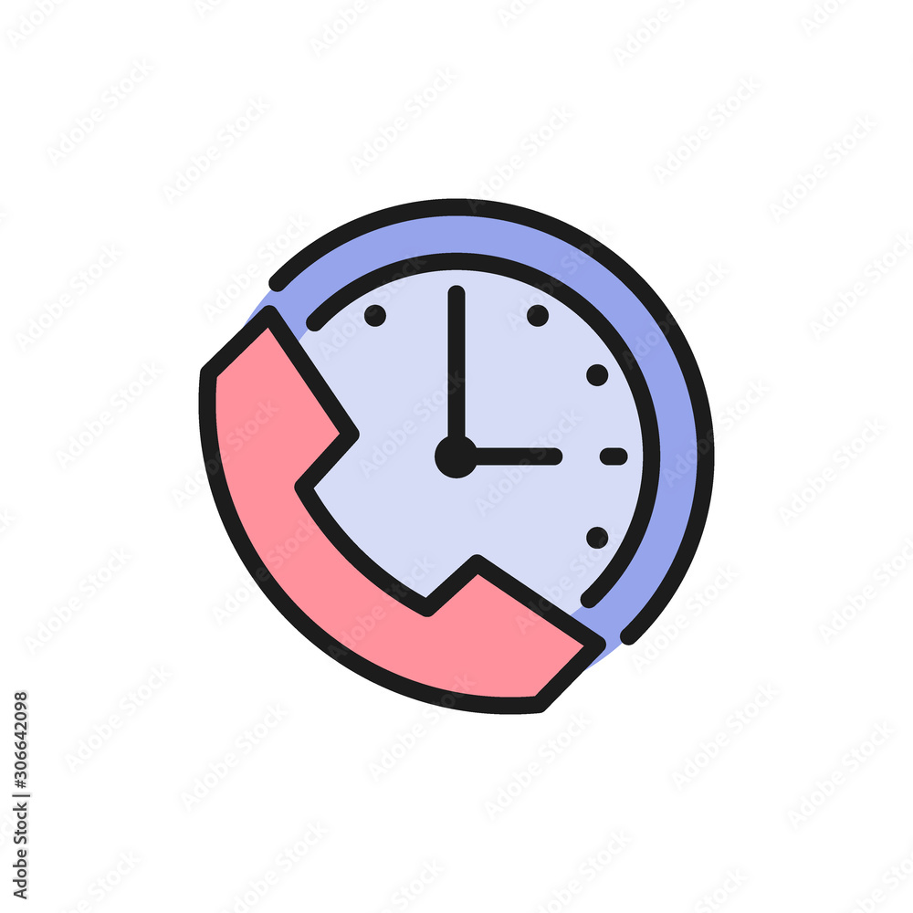 Clock with phone, support time, 24 hours service flat color icon. Clock with phone, support time, 24 hours service flat color icon.
