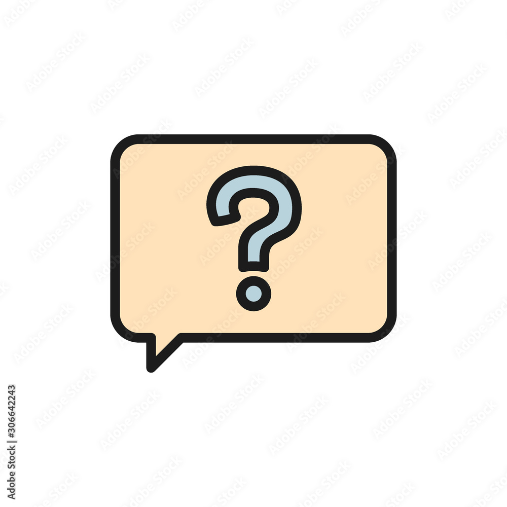 Message with question sign, frequently asked questions, faq flat color icon. Message with question sign, frequently asked questions, faq flat color icon.