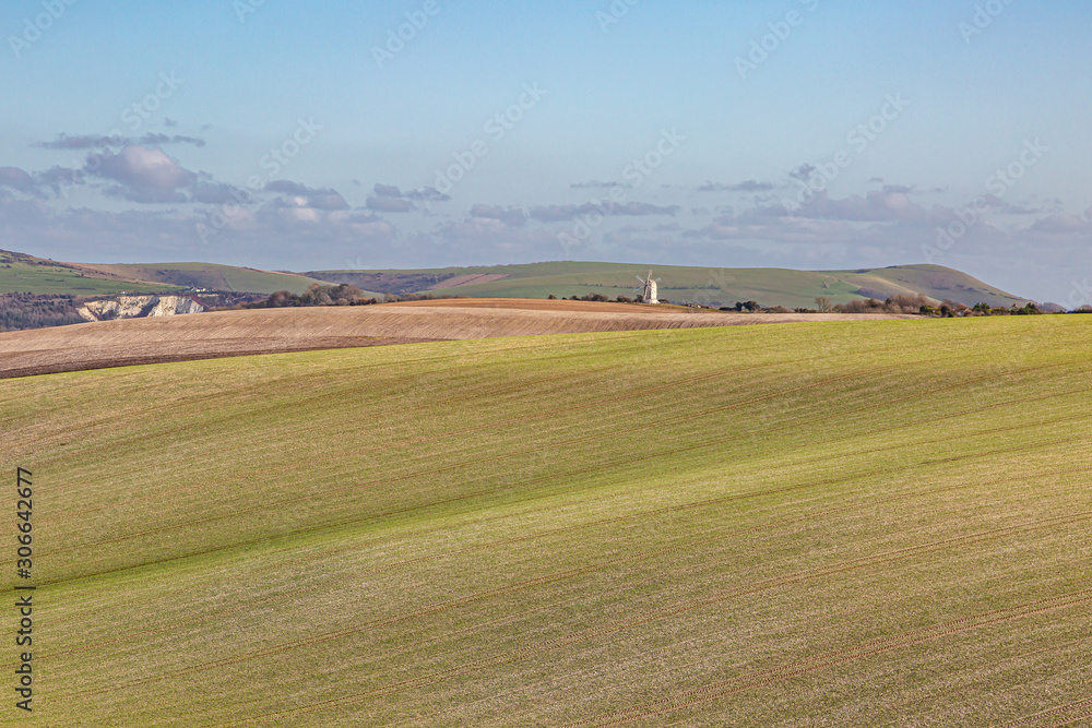 Looking out over farmland in Sussex, on a sunny winters day