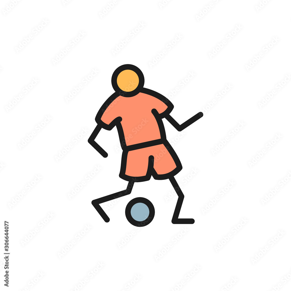 Soccer player passes ball flat color icon. Soccer player passes ball flat color icon.