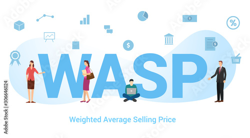 wasp weighted average selling price concept with big word or text and team people with modern flat style - vector