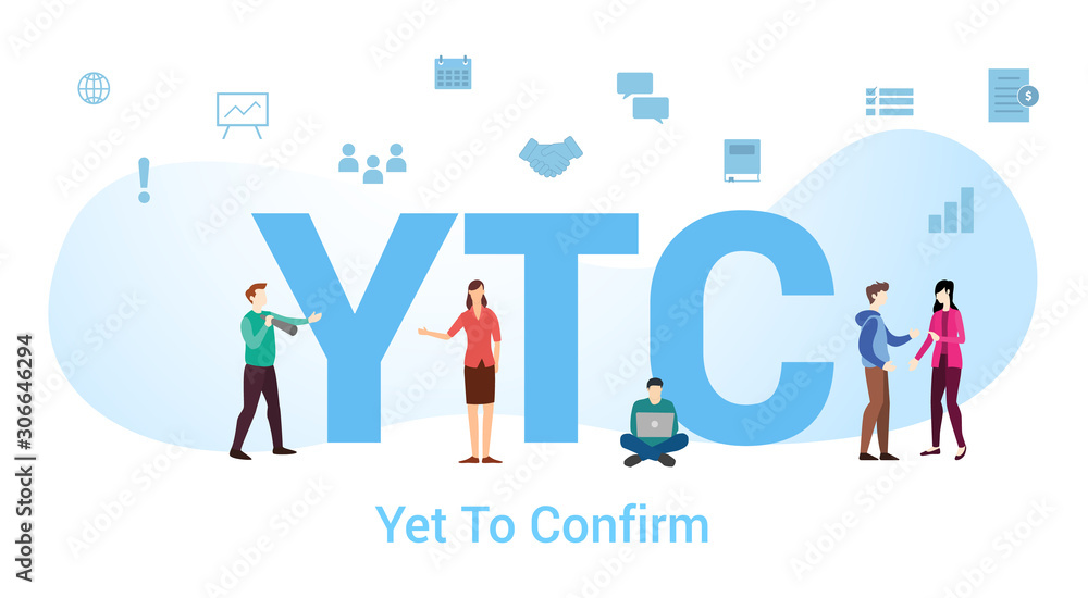 ytc yet to confirm concept with big word or text and team people with modern flat style - vector ytc yet to confirm concept with big word or text and team people with modern flat style - vector