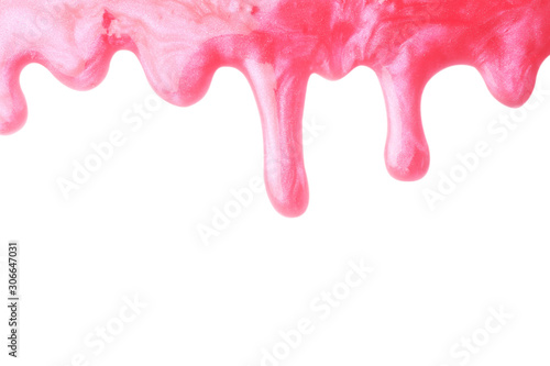 Flowing pink slime on white background. Antistress toy