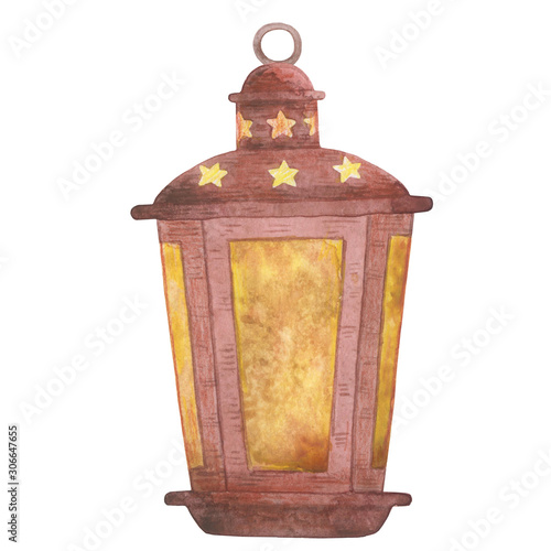  Vintage watercolor Lantern. Candle, light, decor, lamp,. Object for decoration, comfort. Could be used for prints, t-shirts, cards, books, flyers, magazines