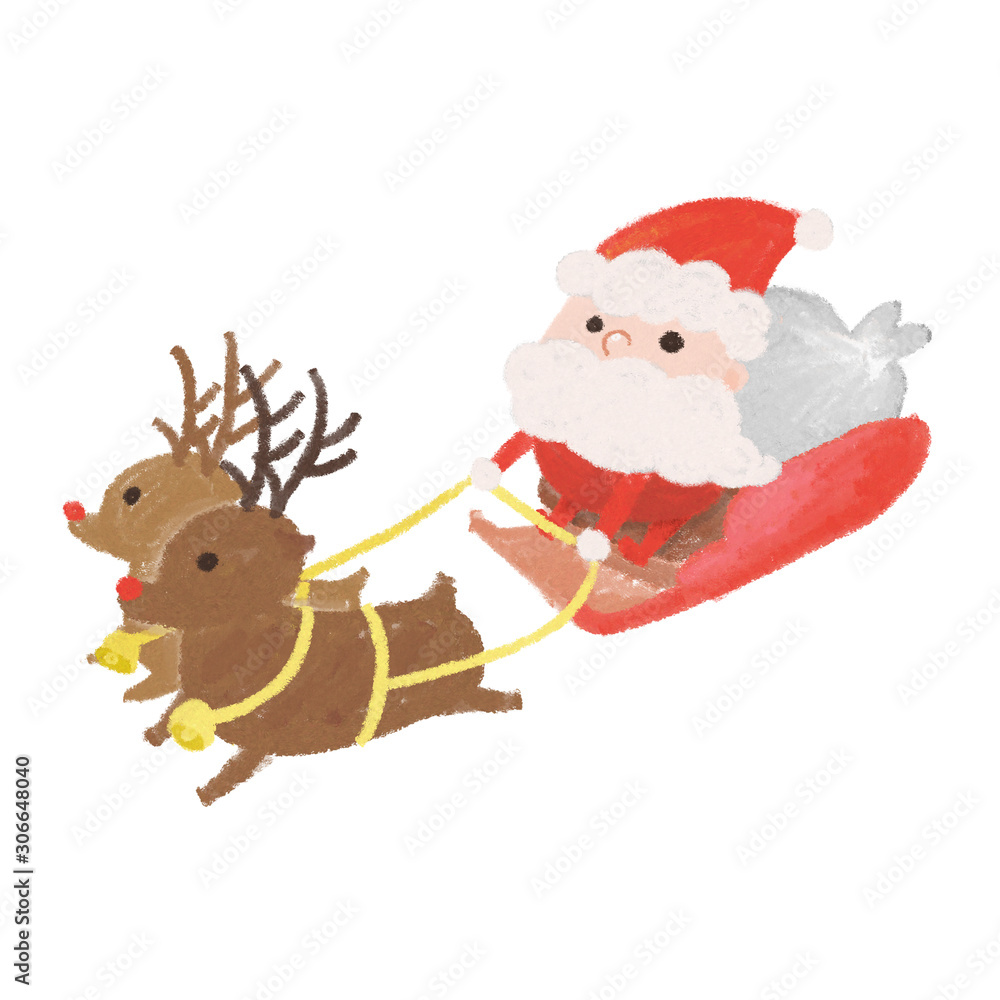 サンタクロースのイラスト トナカイとプレゼントを配るサンタクロース Stock Illustration Adobe Stock