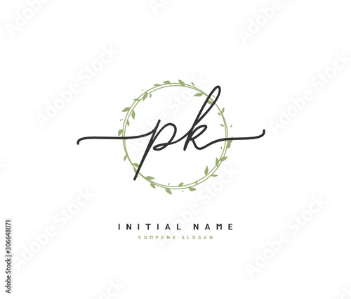 P K PK Beauty vector initial logo, handwriting logo of initial signature, wedding, fashion, jewerly, boutique, floral and botanical with creative template for any company or business.