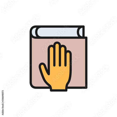 Oath on bible, constitution flat color icon.
