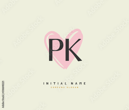 P K PK Beauty vector initial logo, handwriting logo of initial signature, wedding, fashion, jewerly, boutique, floral and botanical with creative template for any company or business.
