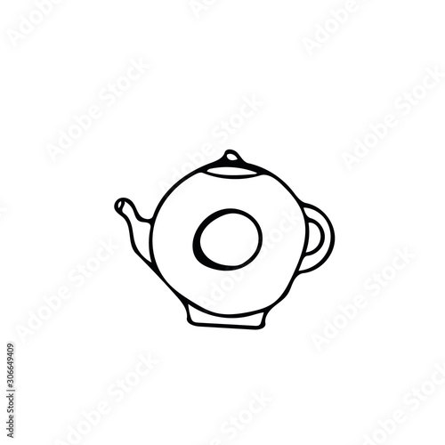 teapot with circle. Element in hand drawn Scandinavian style. icon in simple liner. card, poster, menu. tea ceremony.