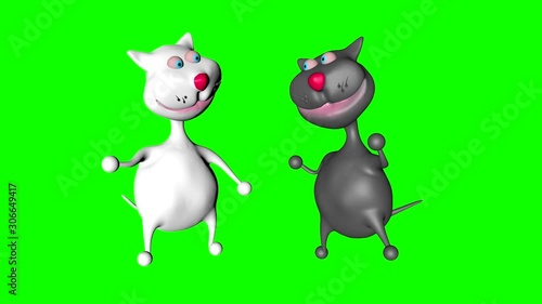 Funny cats. Bright. Cheerful. Funny. Dances. cartoon, cartoon film, animated film. 3D video. Chroma key. 3D rendering.
