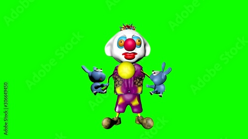 A clown performs in a circus. Clown. Bright. Cheerful. Funny. Dances. cartoon, cartoon film, animated film. 3D video. Chroma key. 3D rendering.