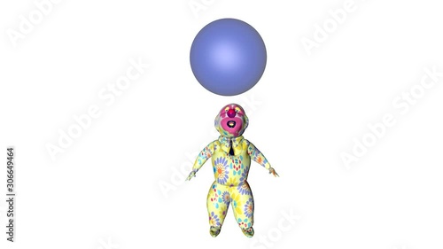 A clown performs in a circus. Clown. Bright. Cheerful. Funny. Dances. cartoon, cartoon film, animated film. 3D video. Chroma key. 3D rendering.