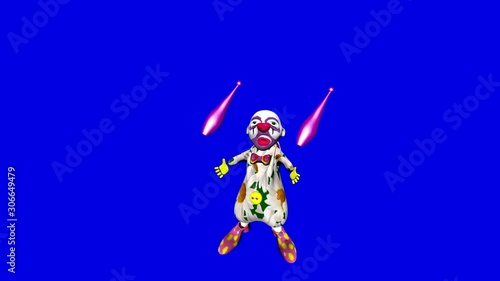 A clown performs in a circus. Clown. Bright. Cheerful. Funny. Dances. cartoon, cartoon film, animated film. 3D video. Chroma key. 3D rendering.