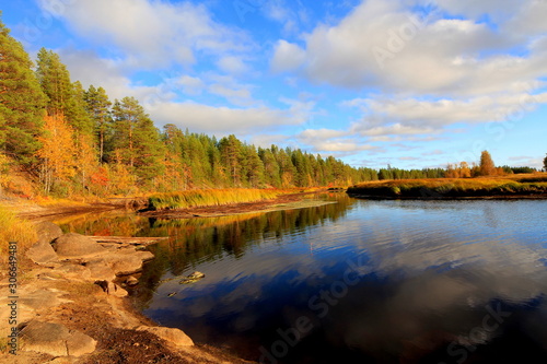 autumn landscape with river and trees