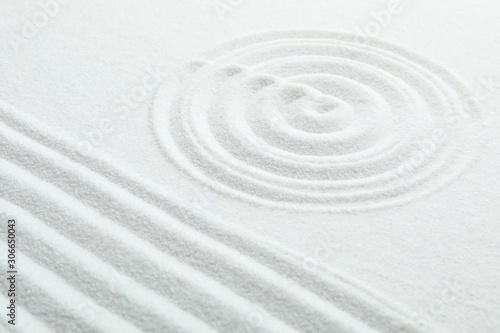 White sand with pattern. Zen and harmony