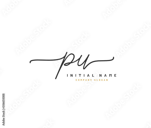 P U PU Beauty vector initial logo, handwriting logo of initial signature, wedding, fashion, jewerly, boutique, floral and botanical with creative template for any company or business.