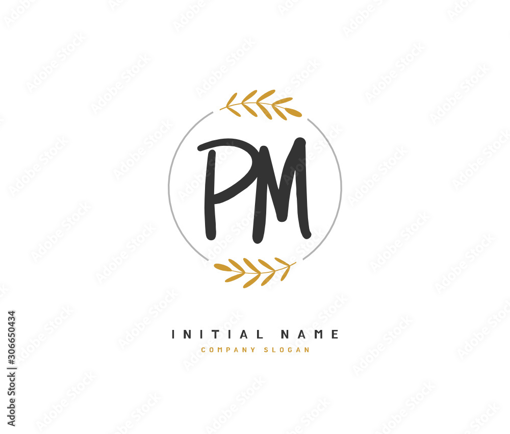 Obraz premium P M PM Beauty vector initial logo, handwriting logo of initial signature, wedding, fashion, jewerly, boutique, floral and botanical with creative template for any company or business.