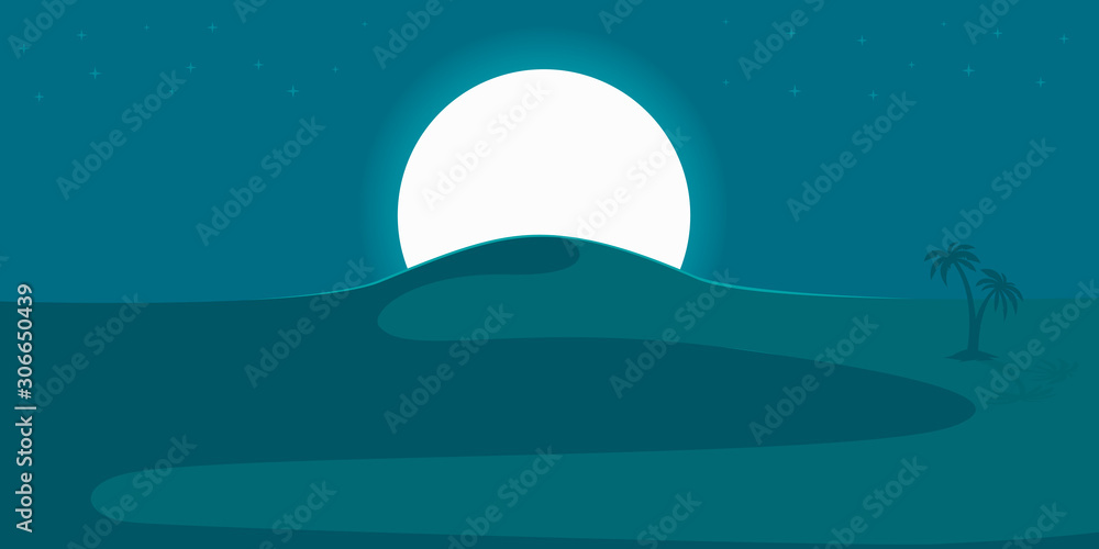 Fototapeta premium Desert landscape with cactuses and mountains in cartoon style. Design element for poster, card, banner, flyer. Vector illustration