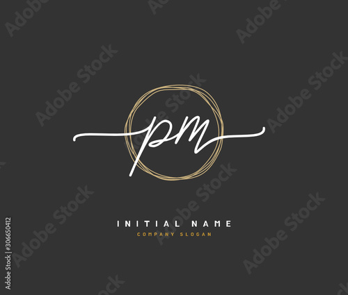 P M PM Beauty vector initial logo, handwriting logo of initial signature, wedding, fashion, jewerly, boutique, floral and botanical with creative template for any company or business.