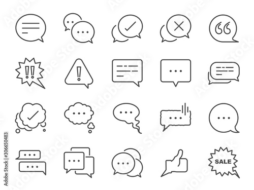 Chat and quote line icon set. Included icons as Bubble, talk, Social media message, discuss, speech, comment and more.