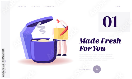Baking Industry Plant Website Landing Page. Worker Prepare Fresh Bread Pour Dough in Huge Mixer. Bakehouse Factory, Food Producing Manufacture Process Web Page Banner. Cartoon Flat Vector Illustration