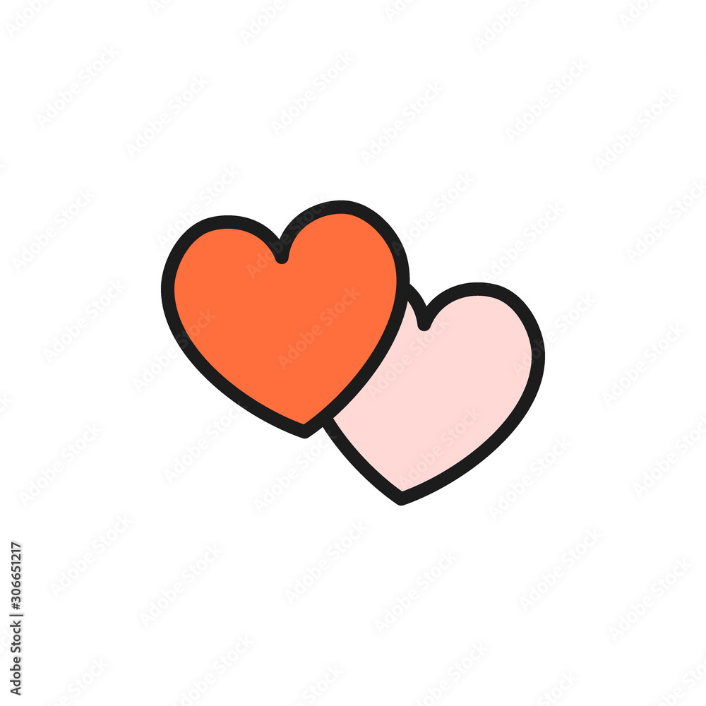 Two hearts flat color icon. Isolated on white background Two hearts flat color icon. Isolated on white background