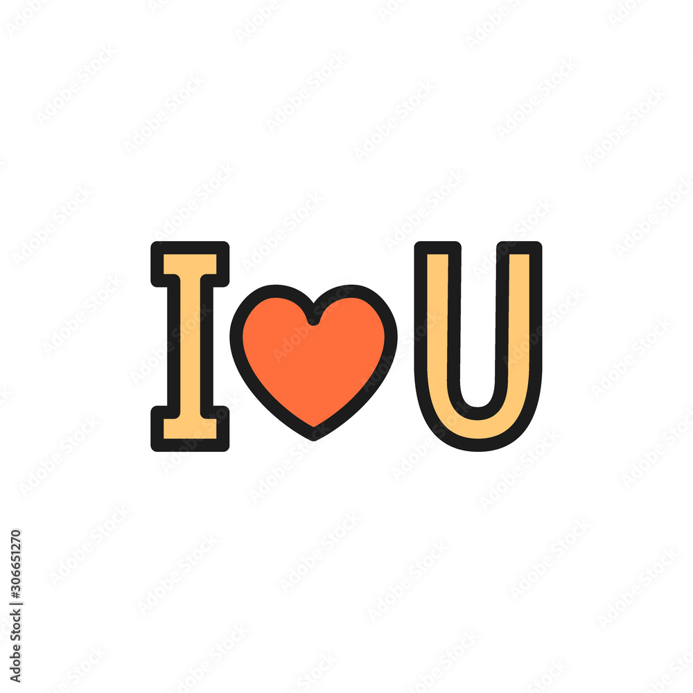 Love inscription - i love you, valentine day flat color icon.